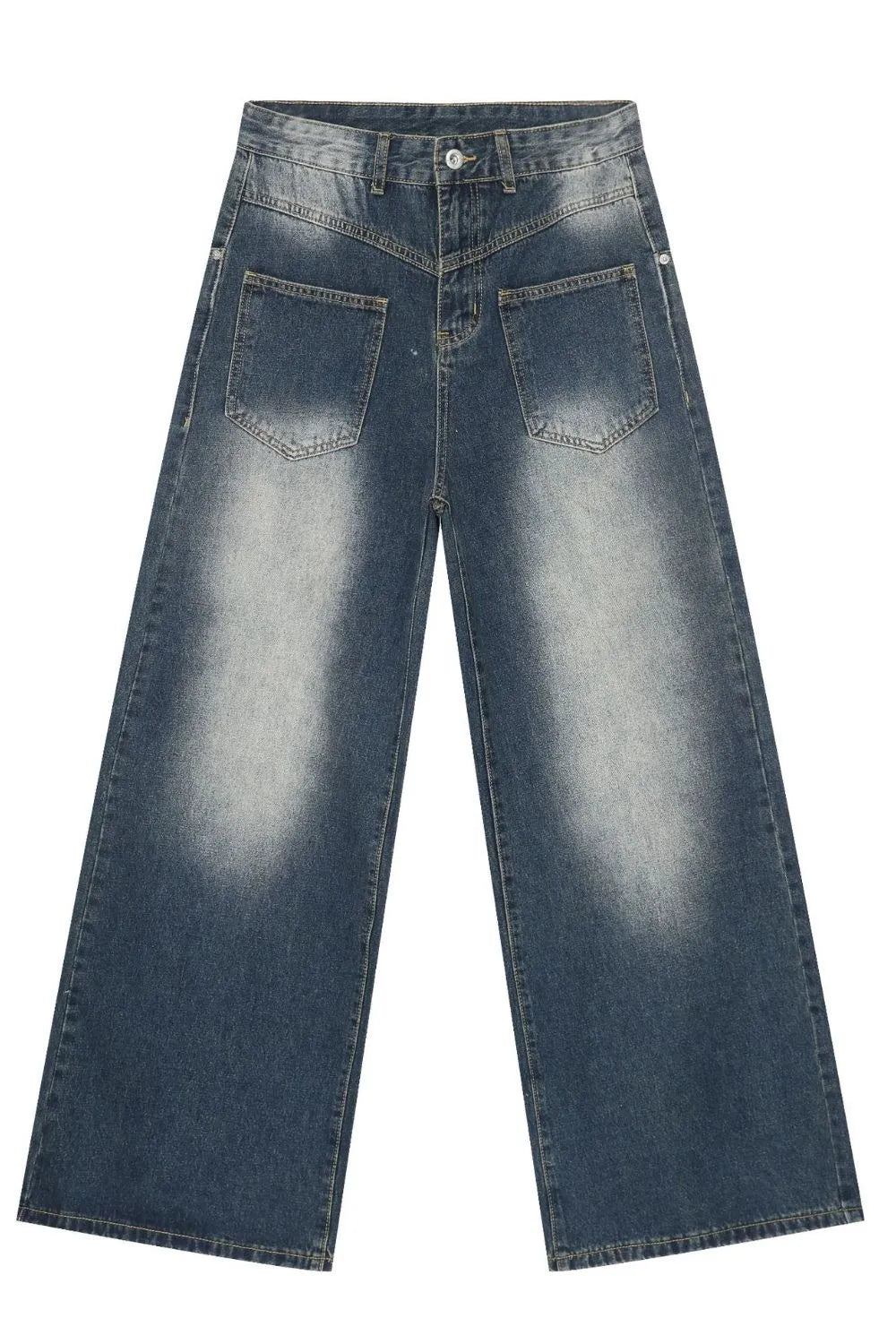 Men's Washed Wide Leg Jeans with Front Patch Pockets
