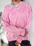 Mineral Wash Crossed Crew Neck Drop Shoulder Loose Sweatshirt