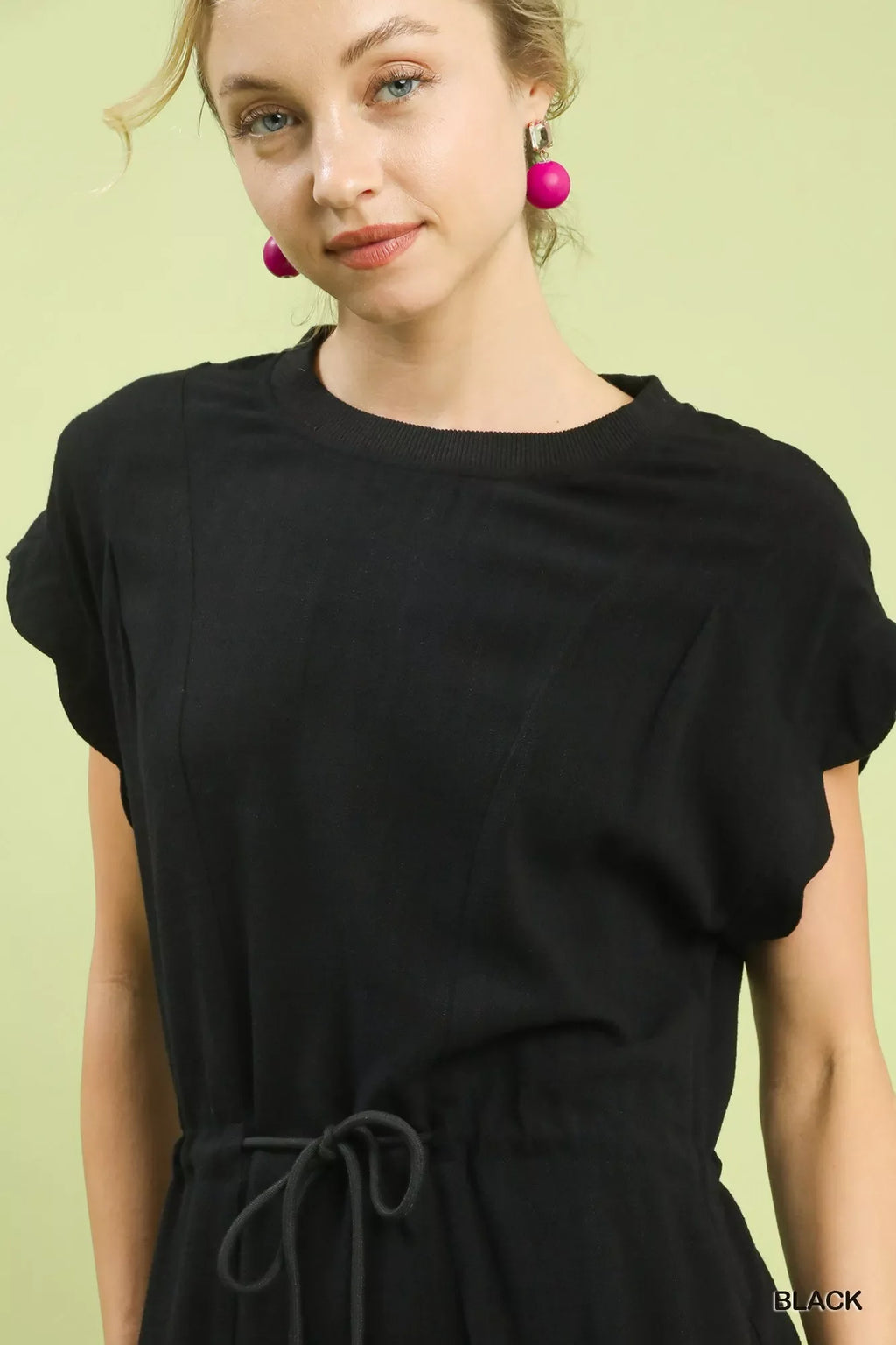 Umgee Linen Blend Scallop Hem Mini Dress