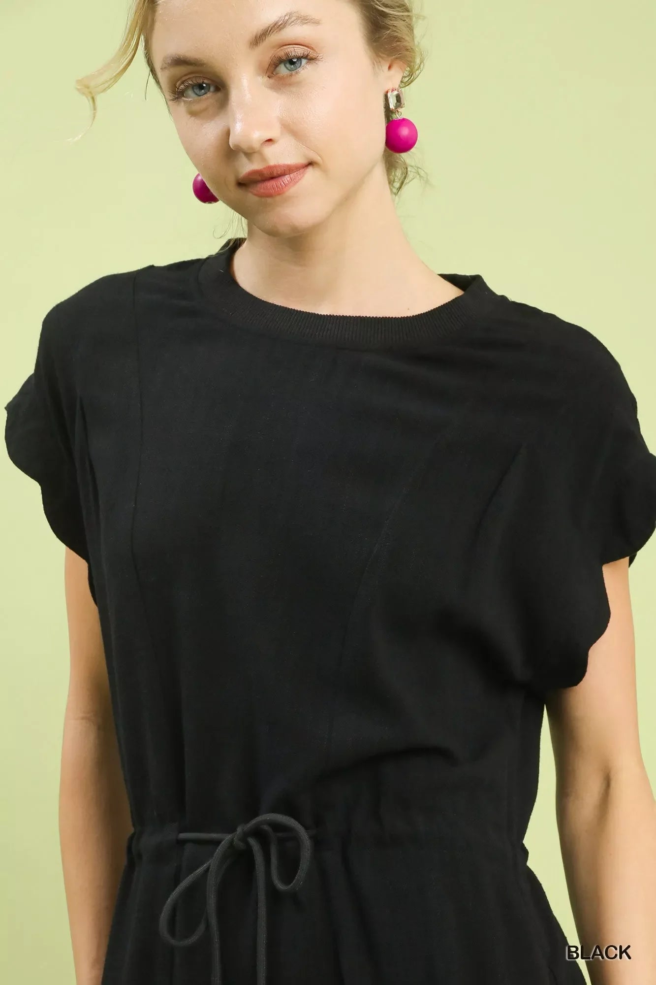 Umgee Linen Blend Scallop Hem Mini Dress