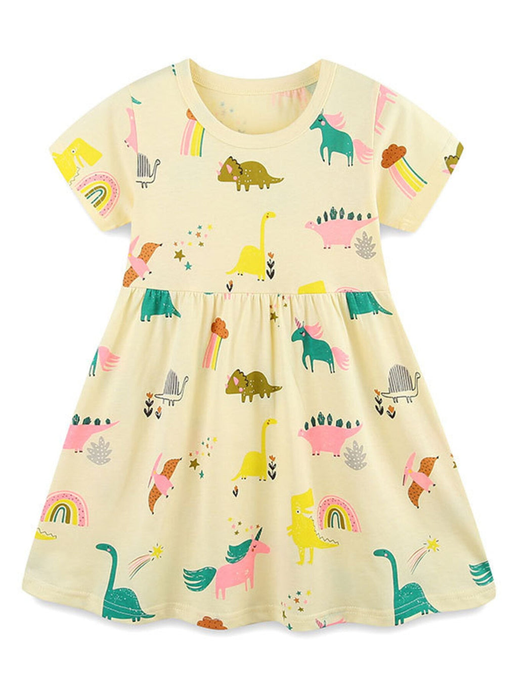 Children's Cartoon Dinosaur Print Casual Dress