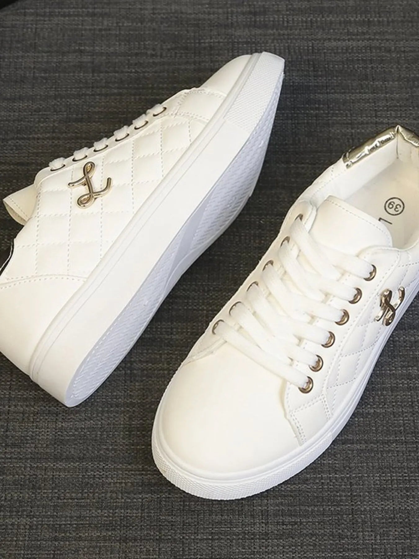 Quilted Platform Sneakers with Metallic Gold Accents