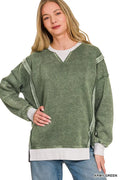 Zenana Fleece Acid Washed Contrast Trim Sweatshirt
