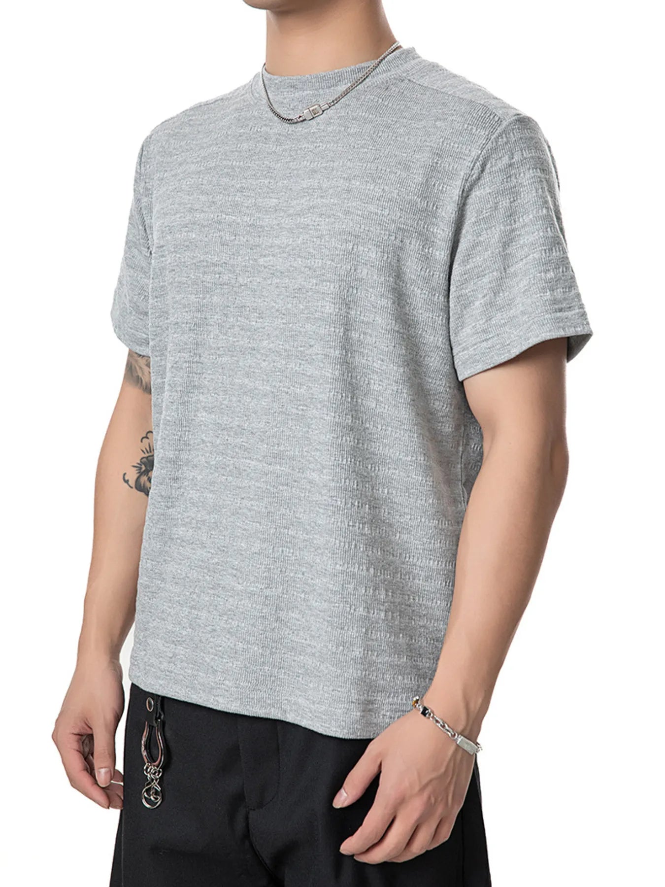 Men's Textured Knit Crew Neck T-Shirt