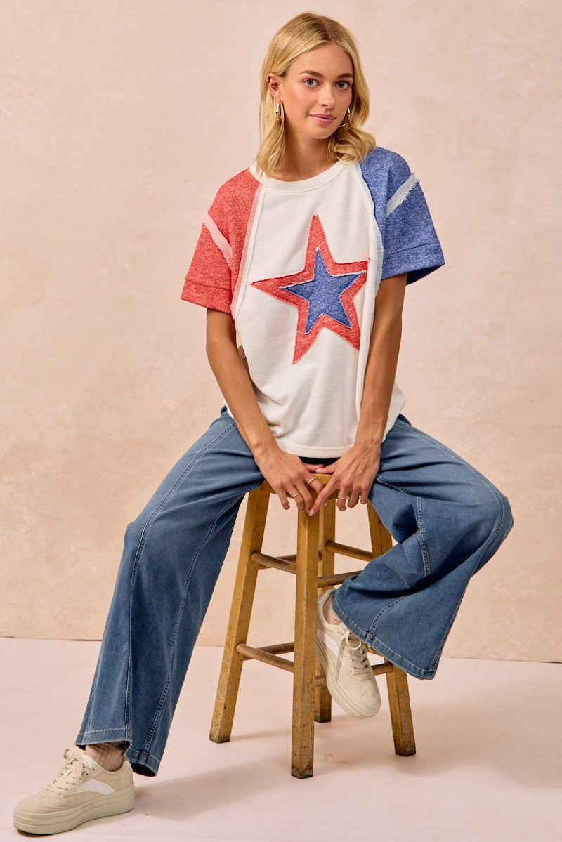 BiBi Contrast French Terry Cut Edge Detail Fourth Of July Theme T-Shirt