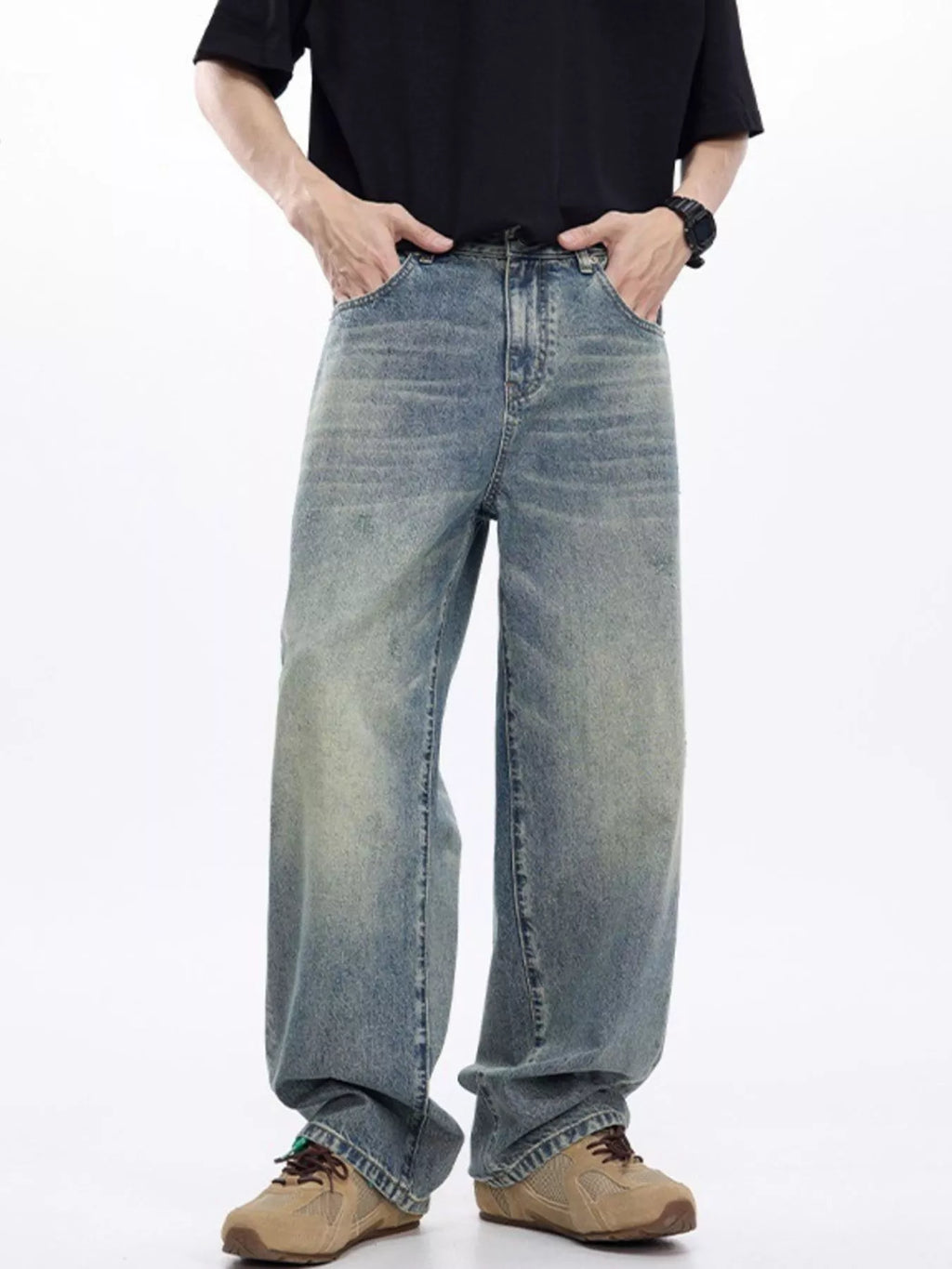 Men's Washed Wide Leg Jeans