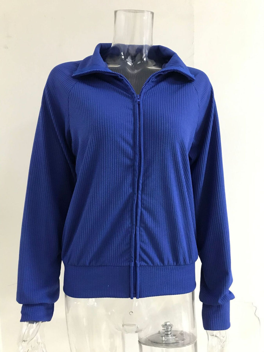 Full Size Ribbed Knit Zip-Up Outerwear Plus Size