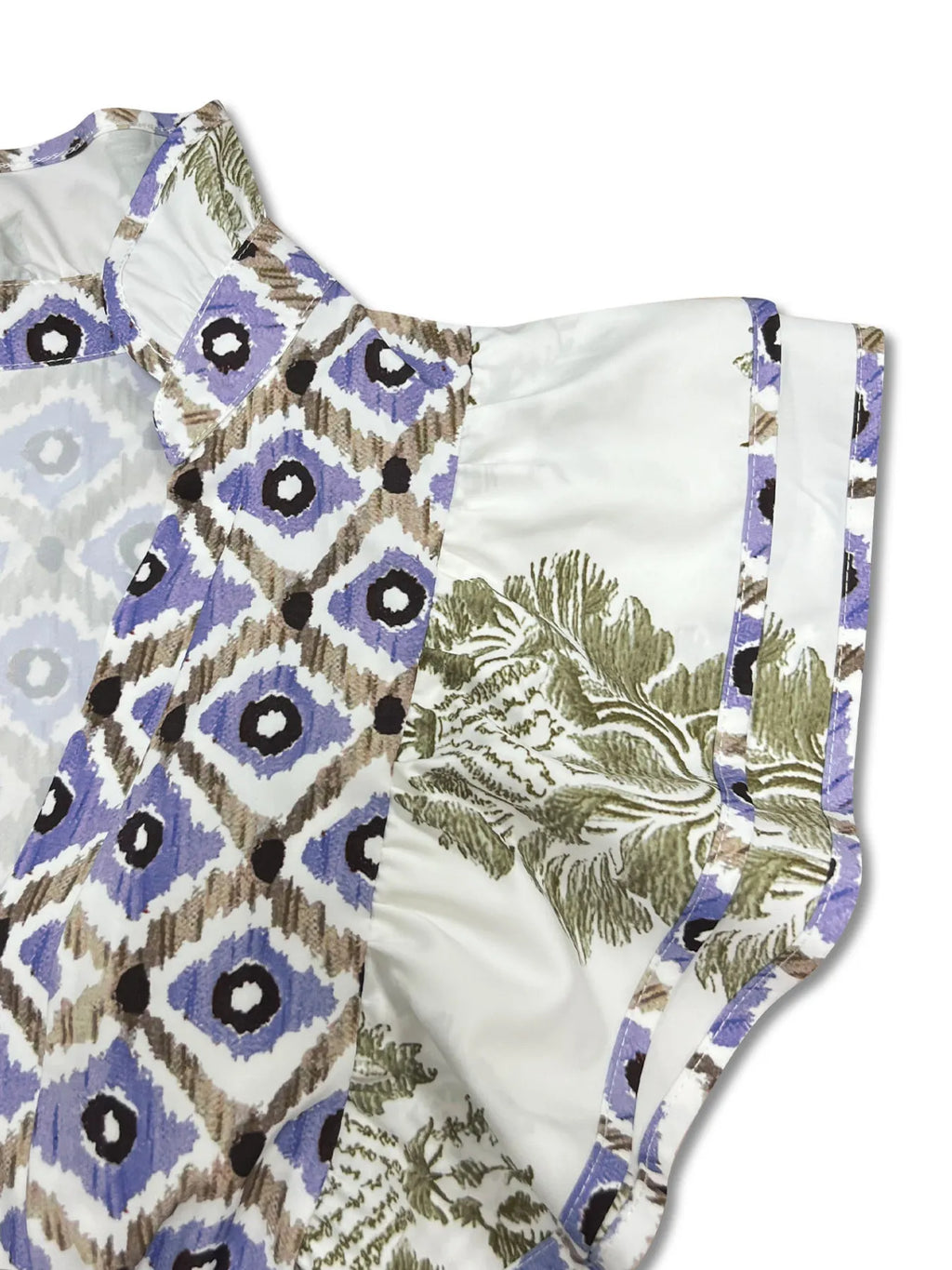 Printed Notched Ruffled Cap Sleeve Dress