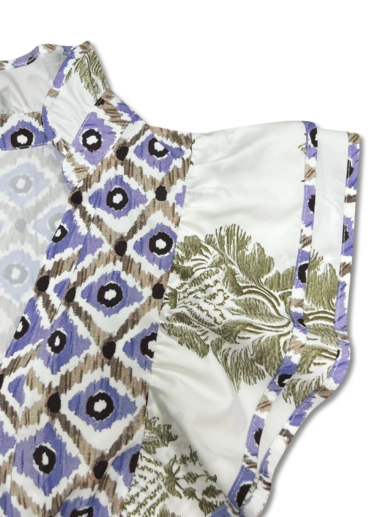 Printed Notched Ruffled Cap Sleeve Dress