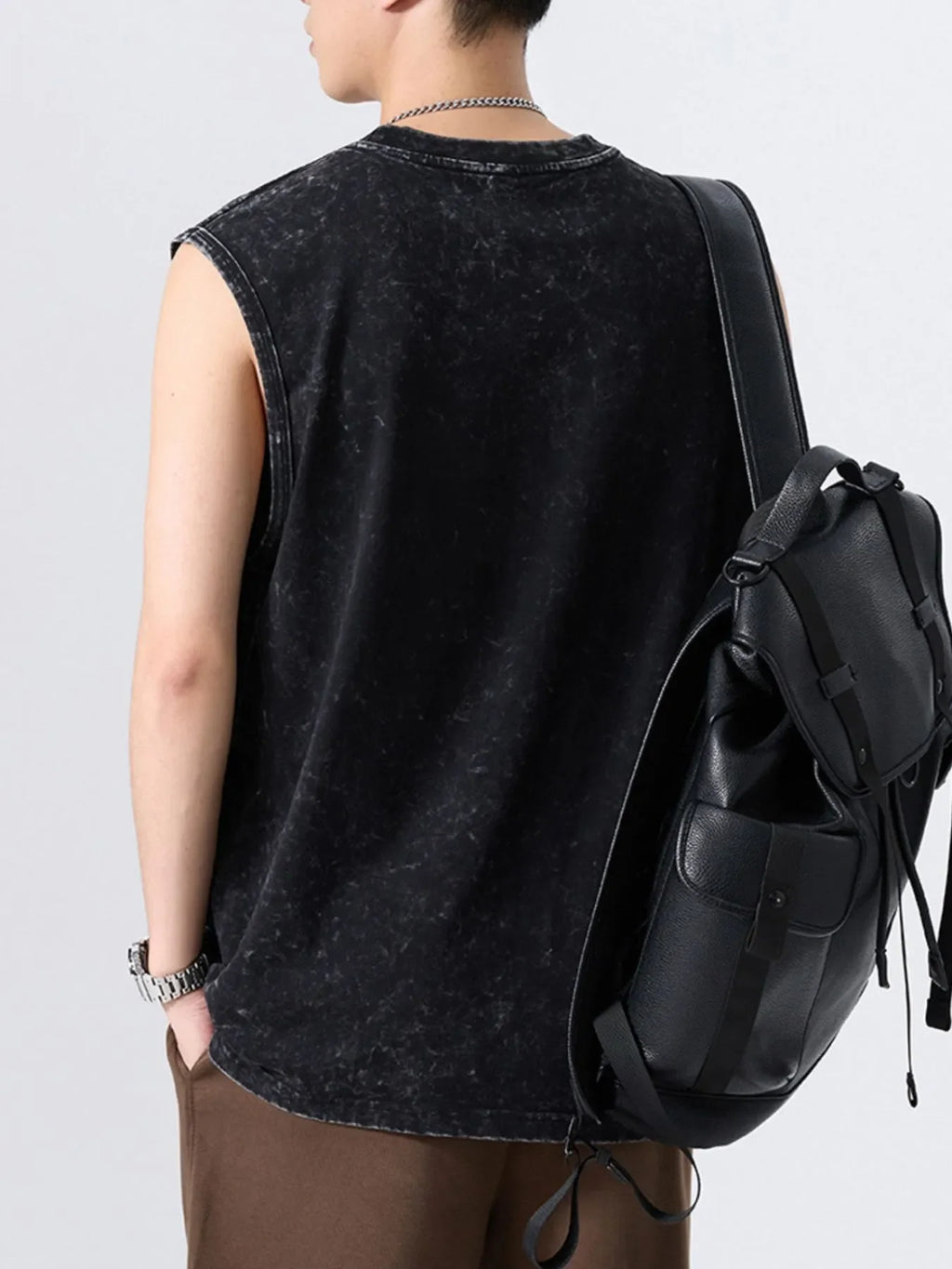 Men's Plus Size Washed Distressed Texture Sleeveless Tank
