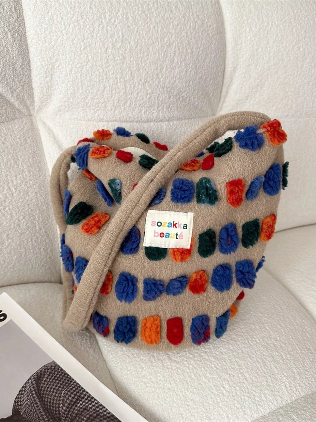 Colorful Pom-Pom Plush Crossbody Bag