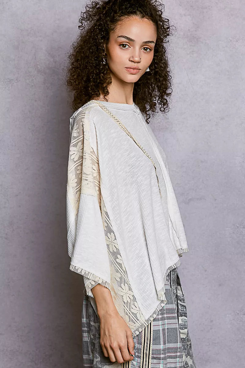 POL Short Sleeve Hoodie Top with Lace Detail