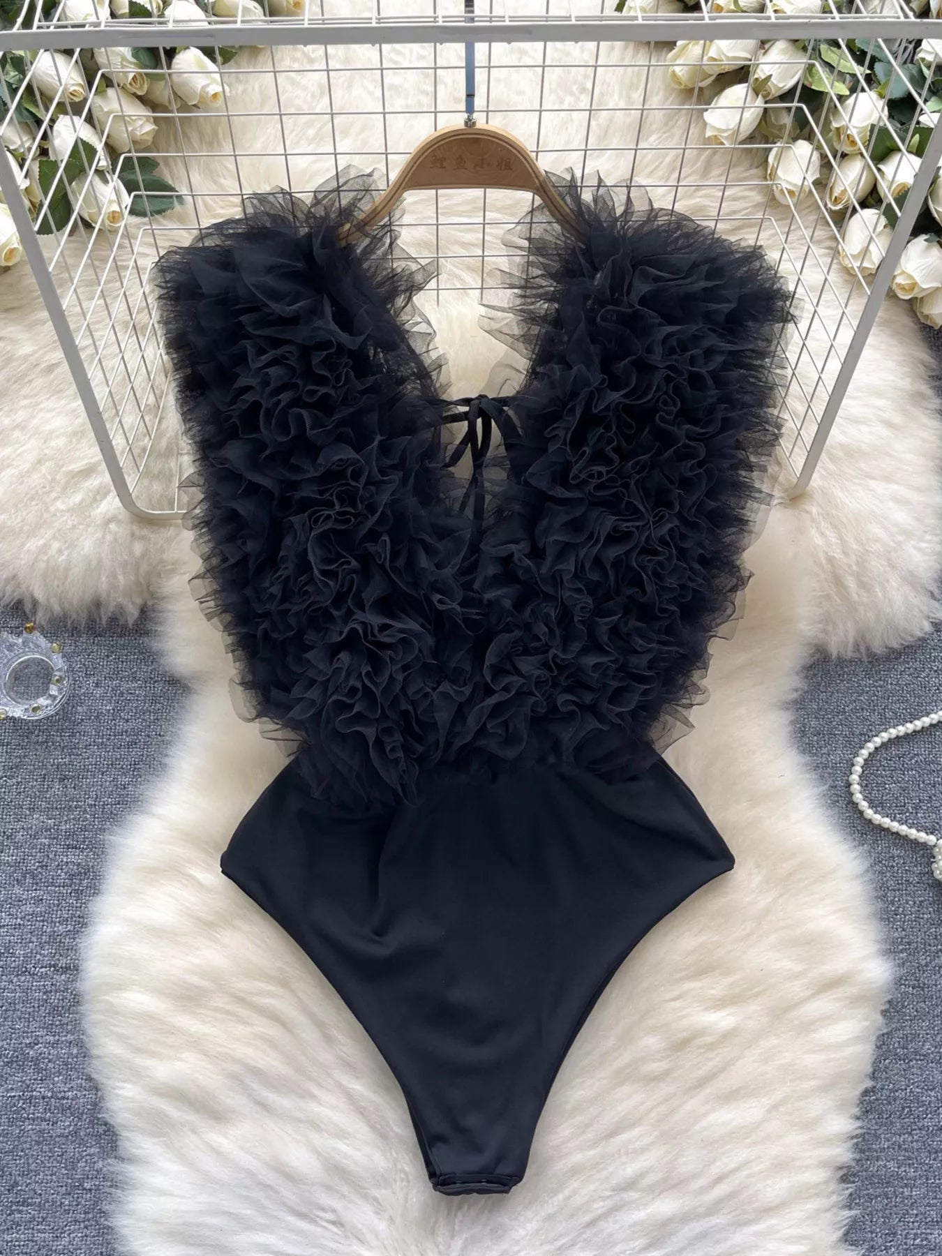 Ruffle Trim Sleeveless Bodysuit