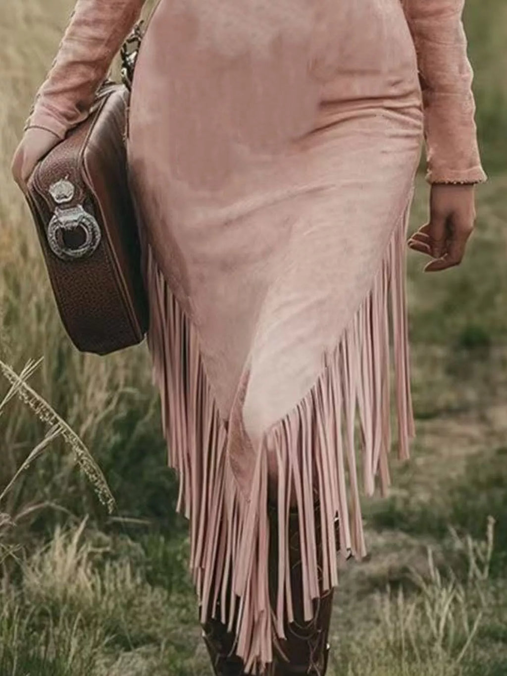 Fringe Zip Front Long Sleeve Dress
