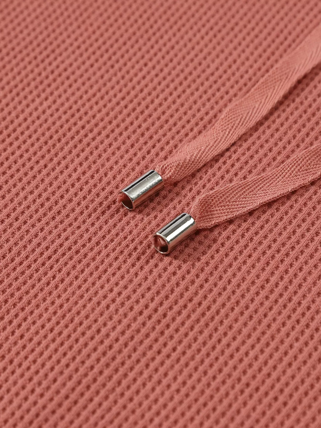 Drawstring V-Neck Waffle Knit Casual Hoodie