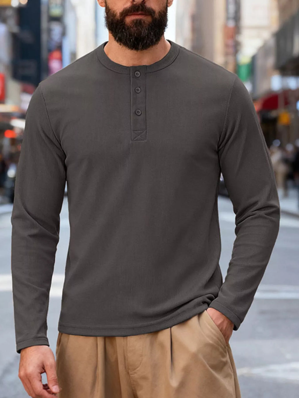 Men's Full Size Casual Long Sleeve Henley T-Shirt Plus Size