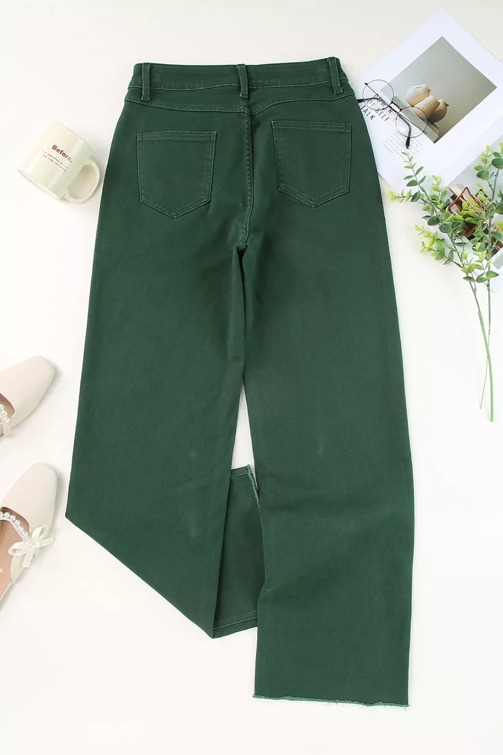 Crossed Waist Raw Hem Shift Jeans
