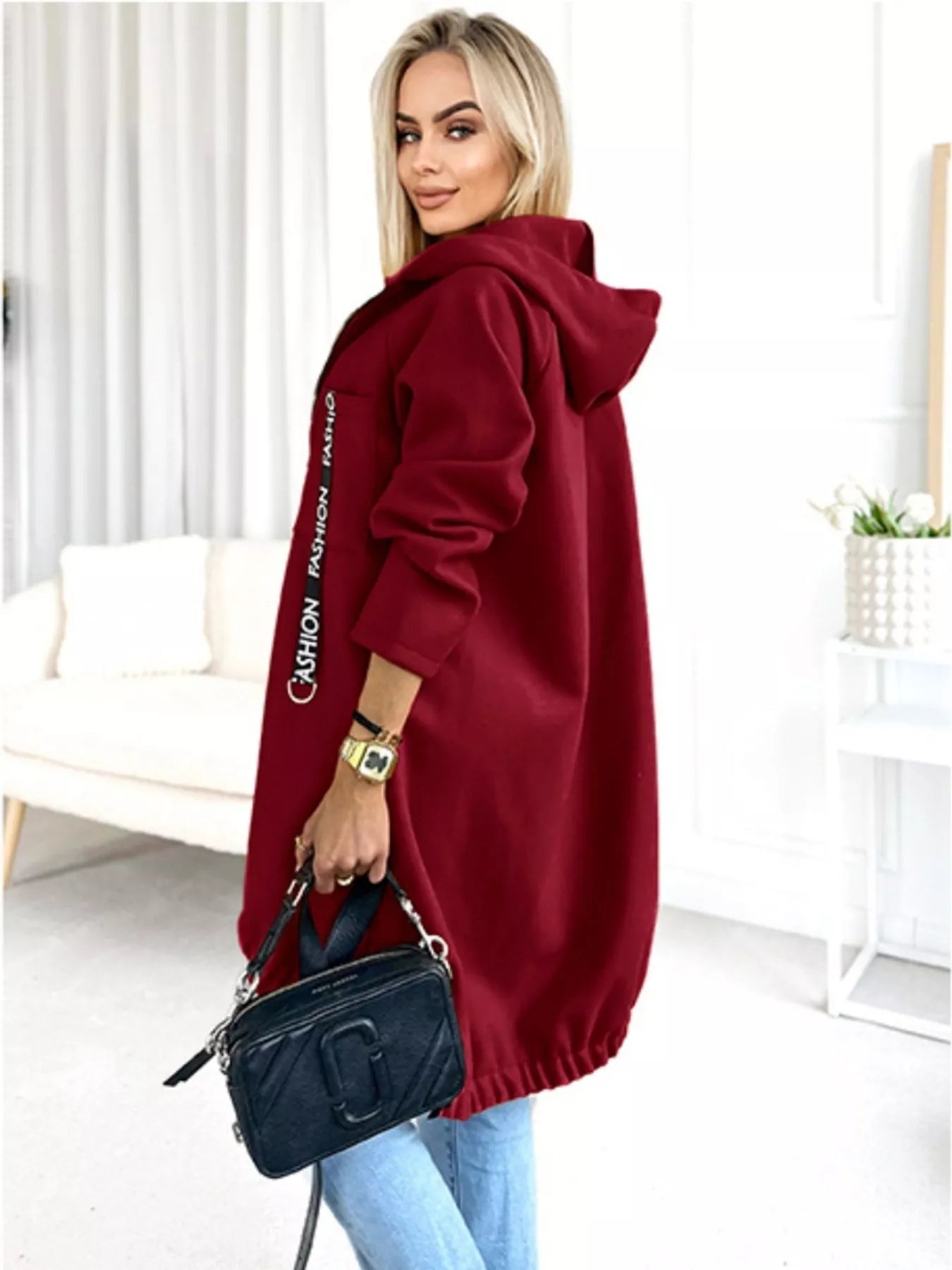 Full Size Zip Up Longline Hooded Outerwear Plus Size