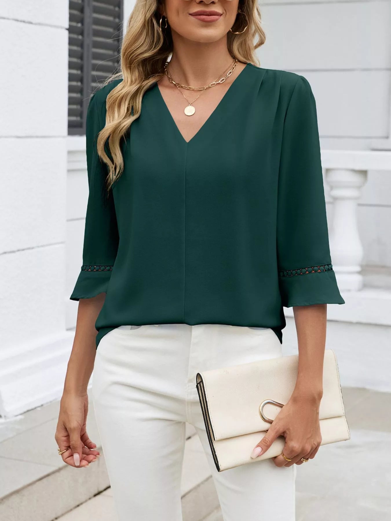 V-Neck 3/4 Sleeve Blouse