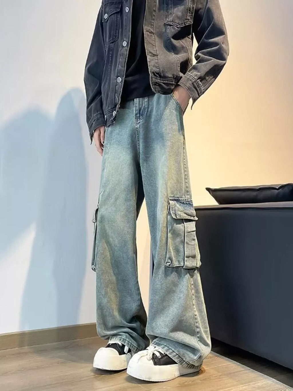 Men's Full Size Vintage Wash Wide Leg Jeans Plus Size