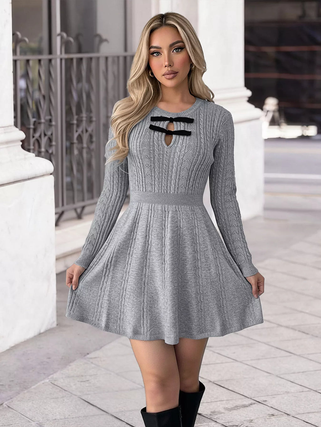 Cable Knit A-Line Sweater Dress