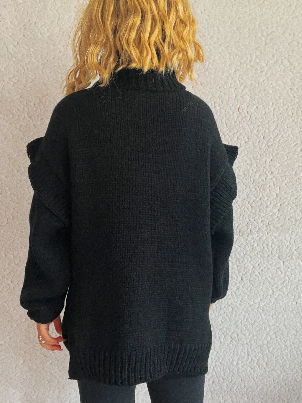 Ruffled Turtleneck Long Sleeve Sweater