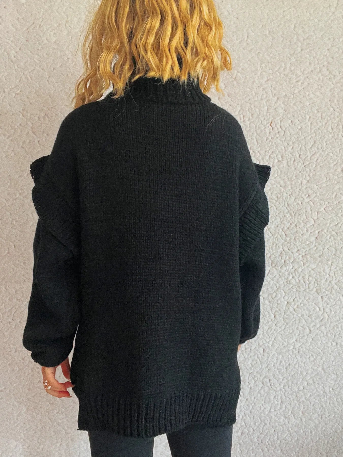 Ruffled Turtleneck Long Sleeve Sweater