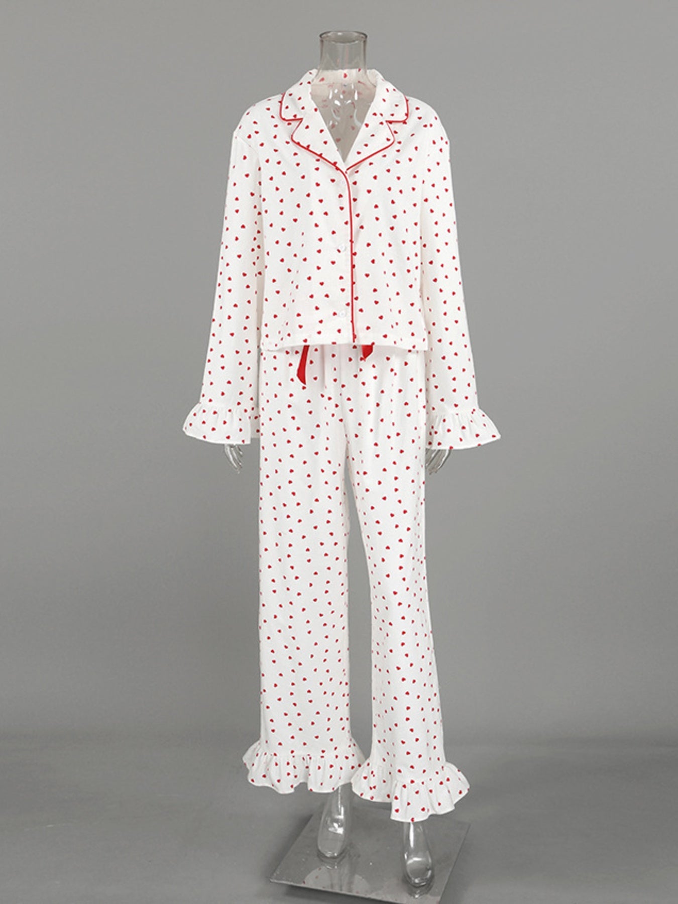 Heart Print Long Sleeve Top and Pants Lounge Set