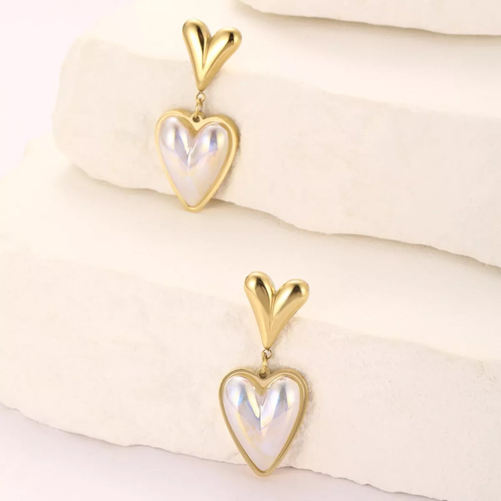 Heart-Shaped Pearl Drop Earrings