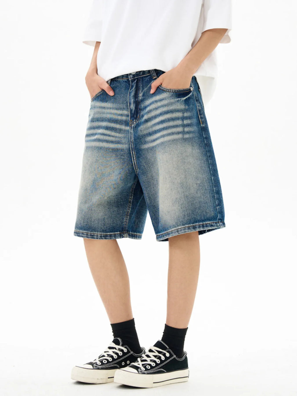 Men's Washed Loose Fit Denim Shorts