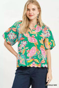 Umgee Mix Floral Print Scallop Hem Blouse