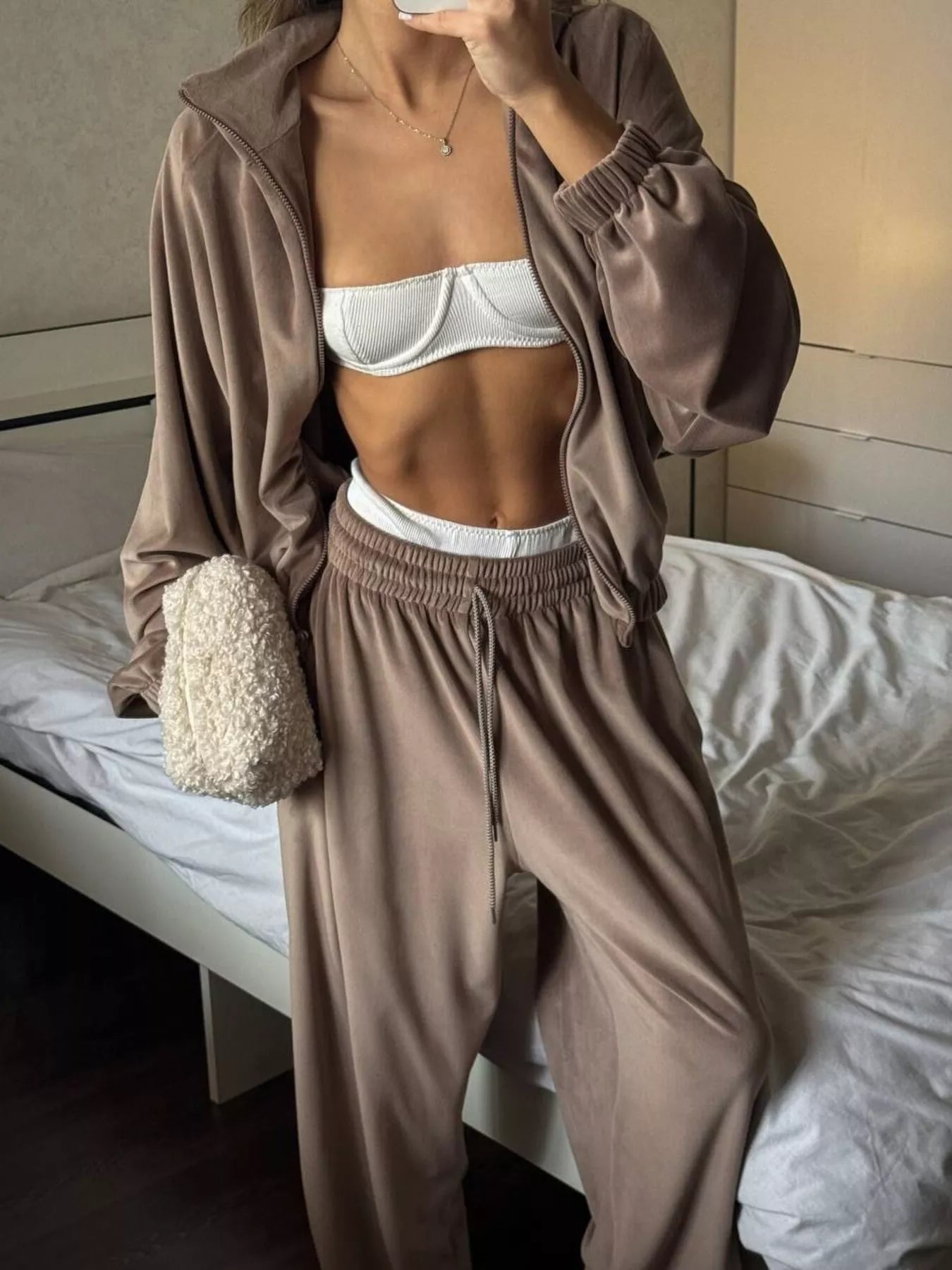 Zip Up Long Sleeve Outerwear and Pants Set