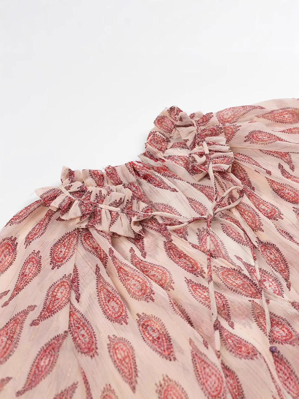 Paisley Print Frill Tie Neck Long Sleeve Blouse