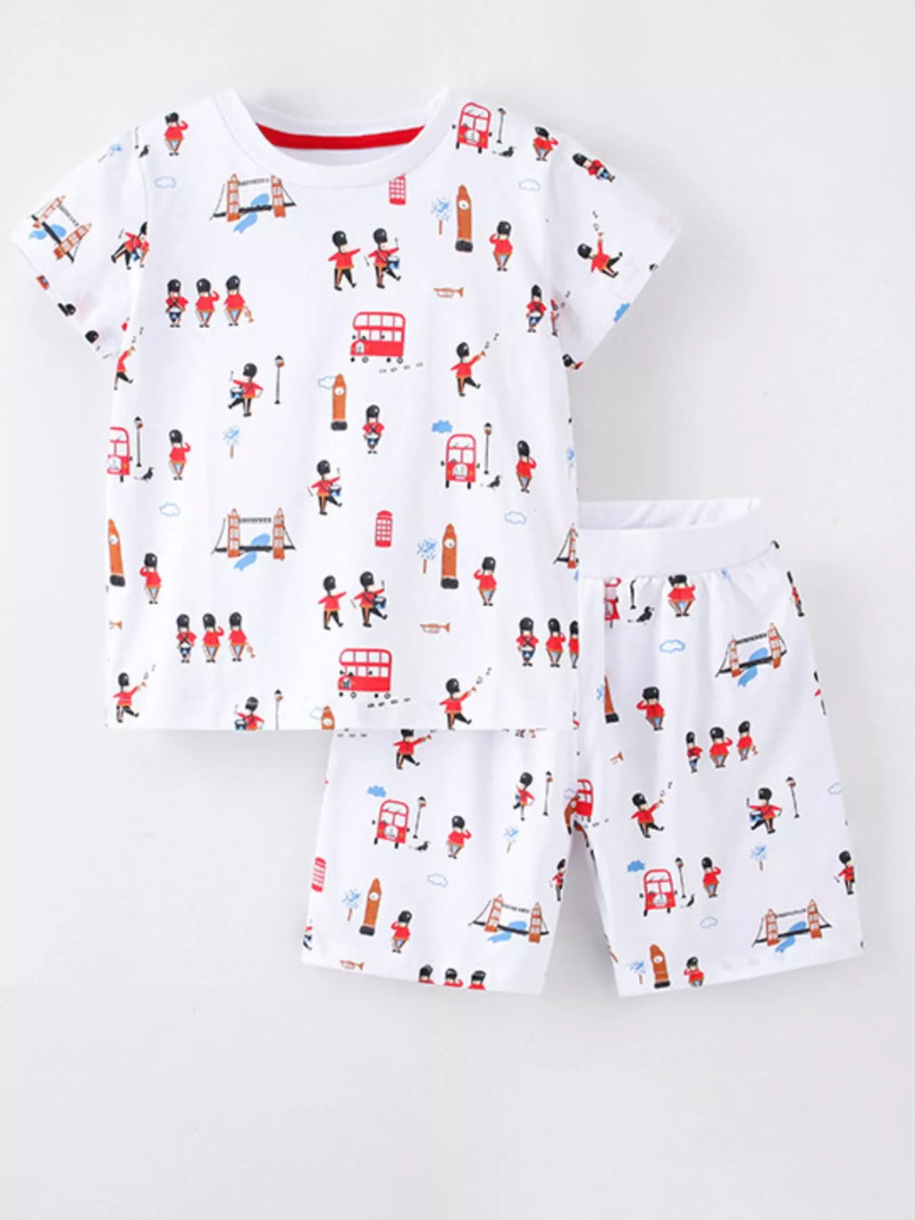 Children's Printed Round Neck Tee and Shorts Set