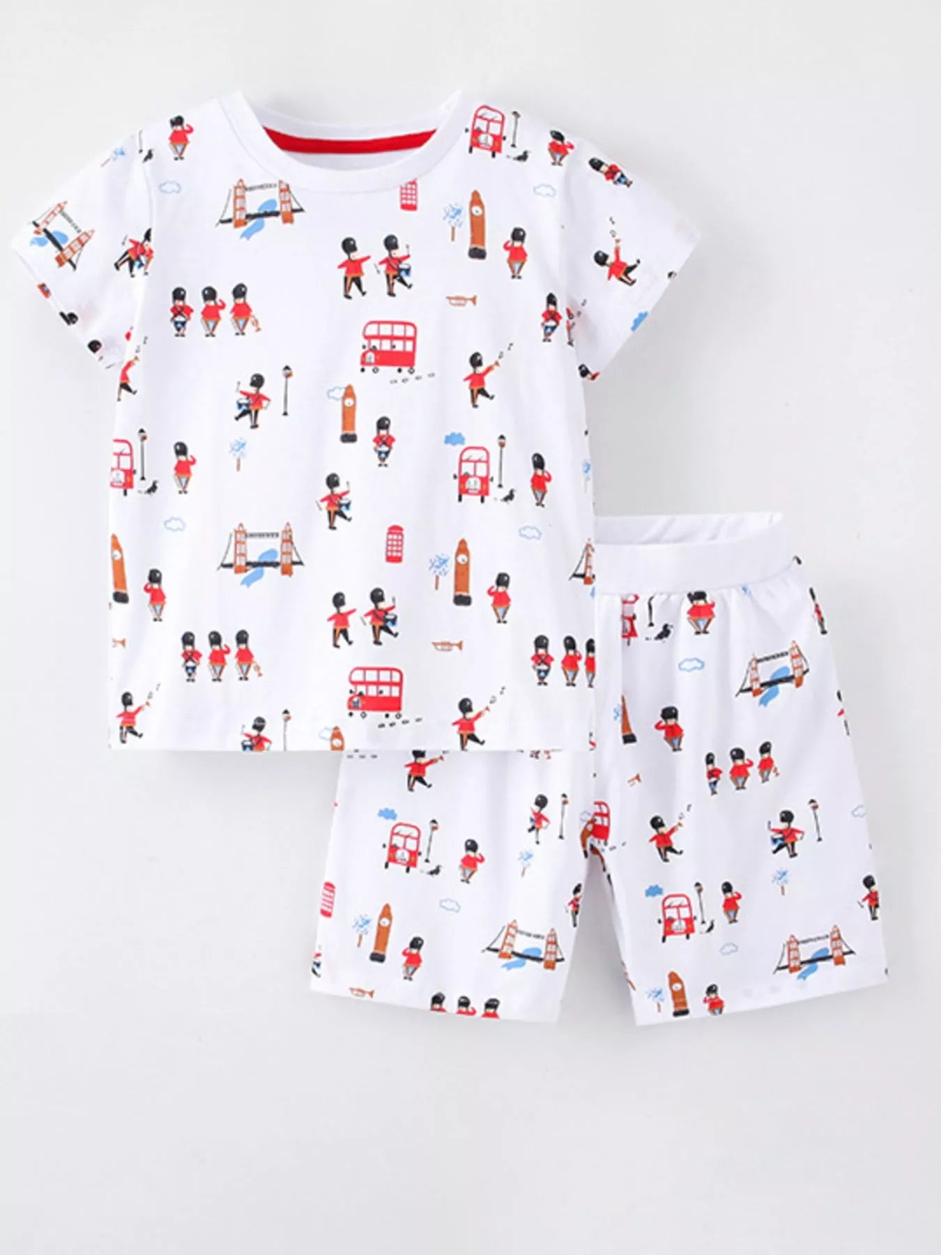 Children's Printed Round Neck Tee and Shorts Set