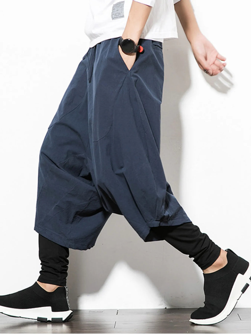Men's Plus Size Wide Leg Drop Crotch Pants with Drawstring