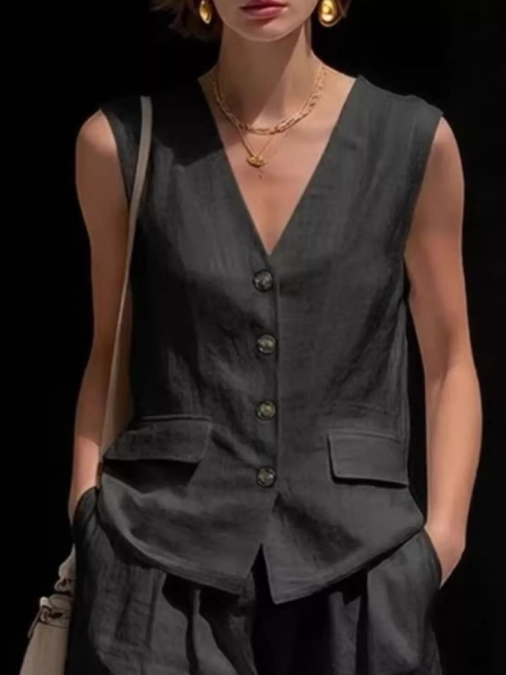 Full Size Sleeveless Vest and Shorts Set Plus Size