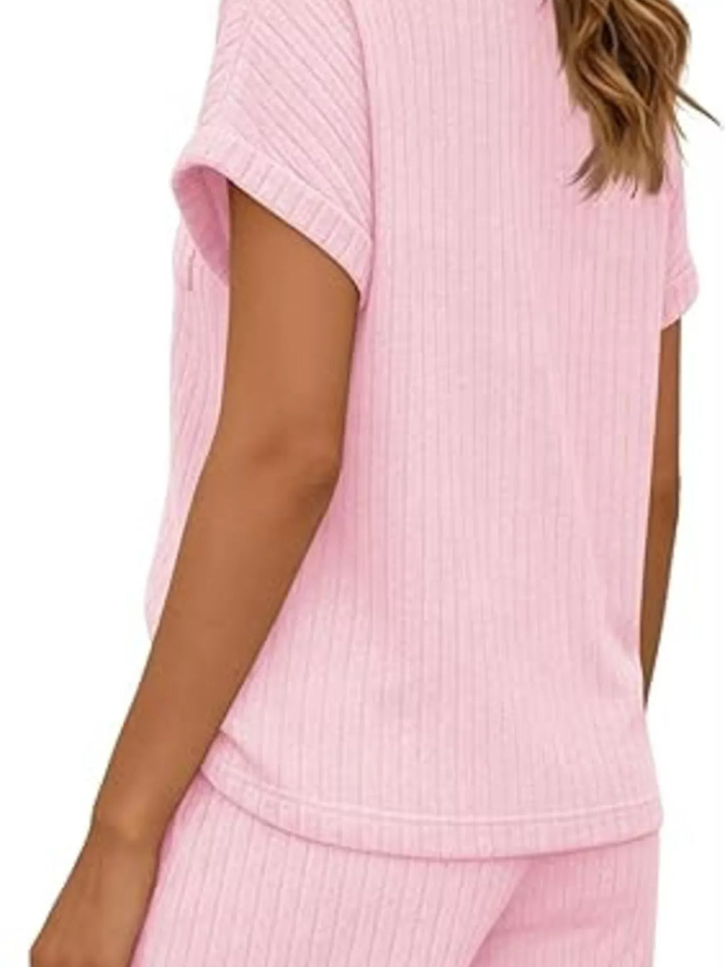 Casual Ribbed Knit Tee and Shorts Set