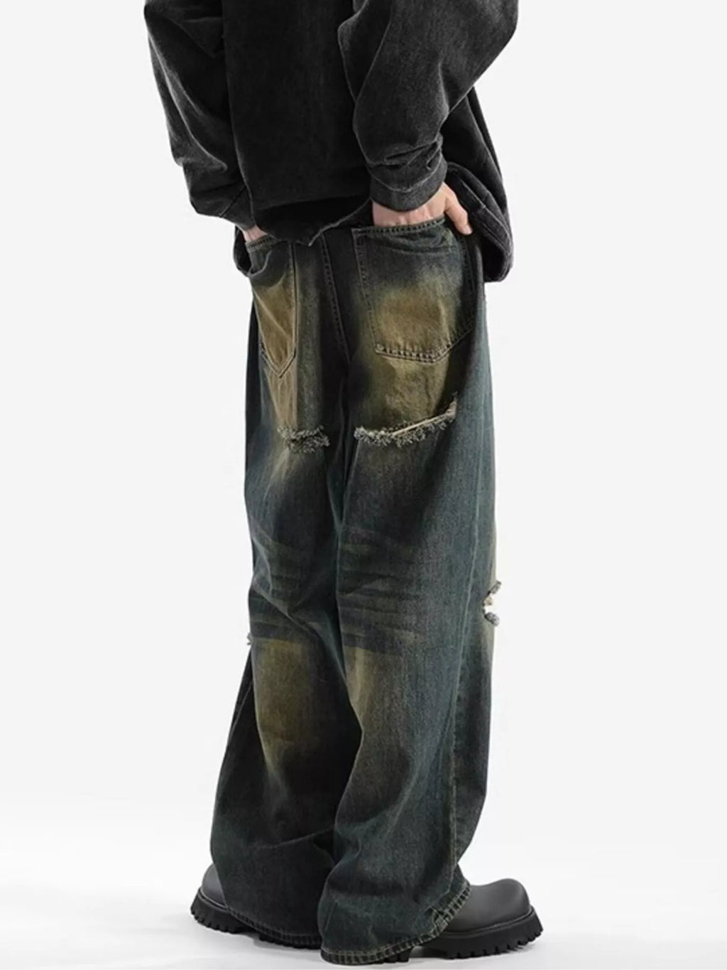 Men's Full Size Distressed Wide Leg Jeans Plus Size