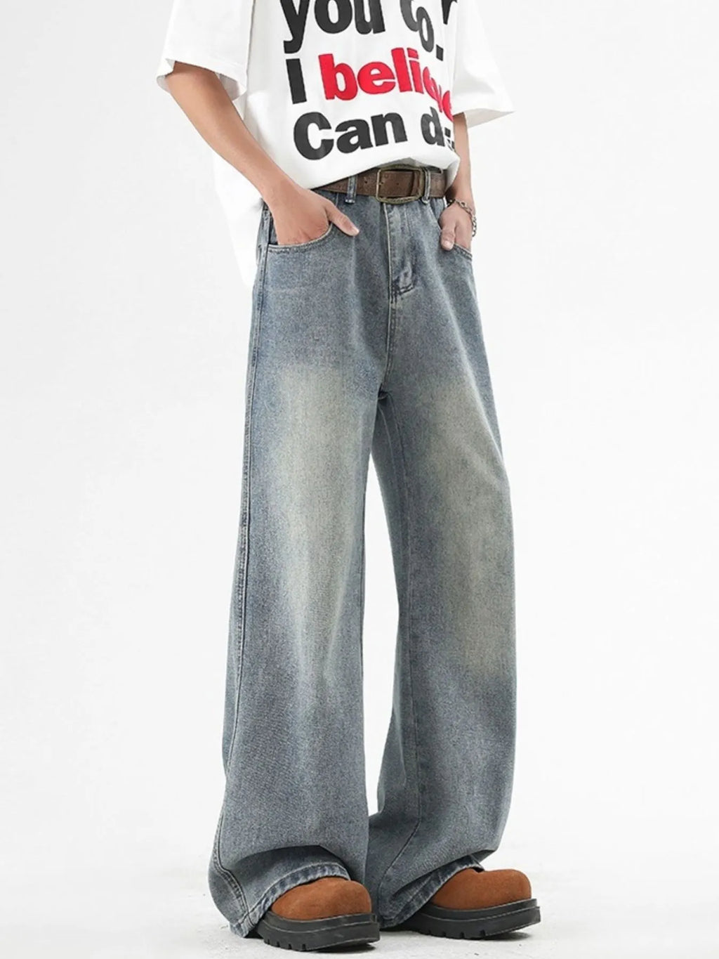 Men's Plus Size Washed Wide Leg Jeans