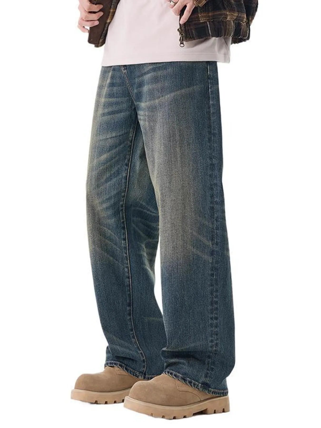 Men's Plus Size Wash Wide Leg Jeans