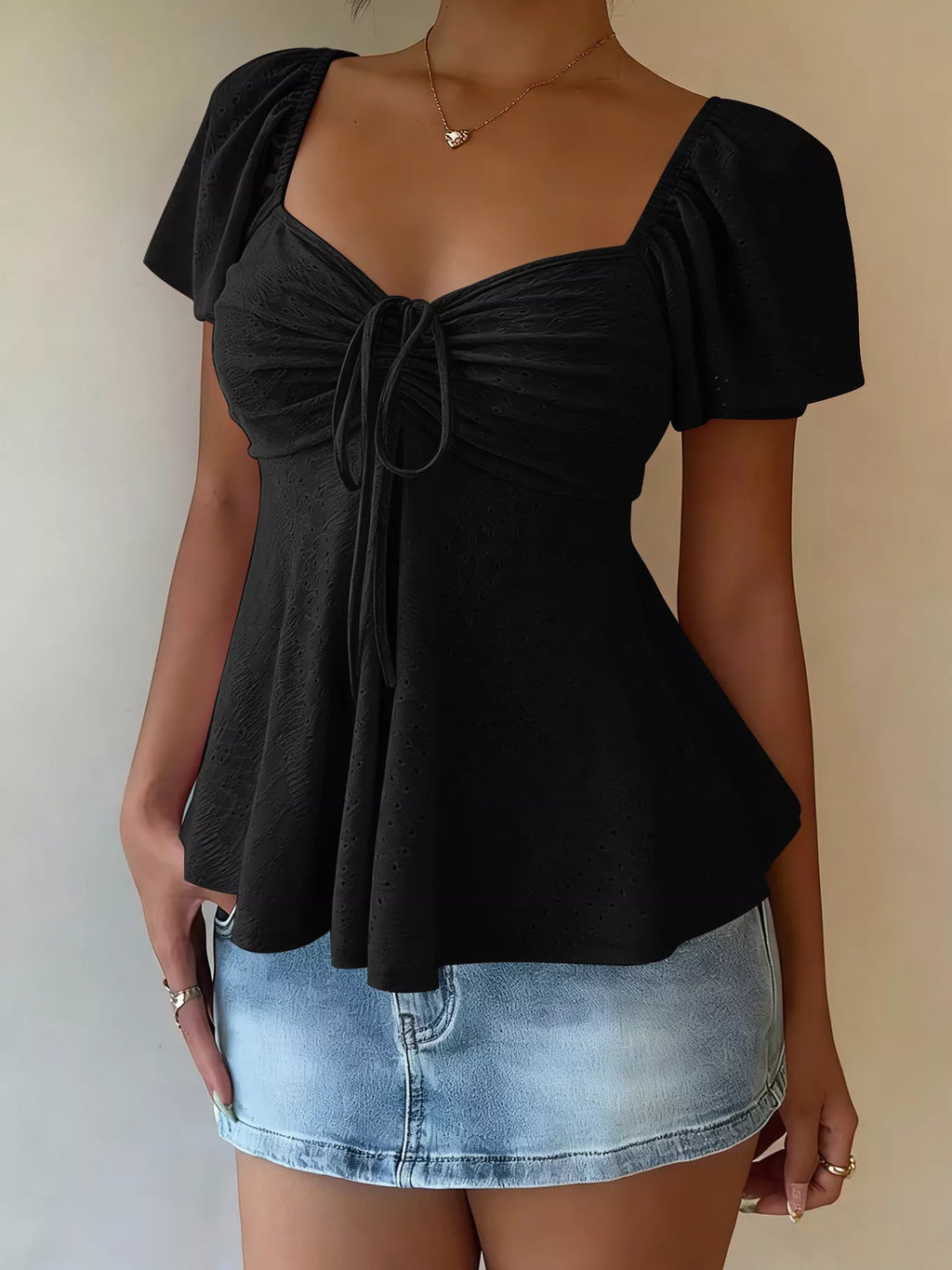 Sweetheart Neck Flutter Sleeve Top