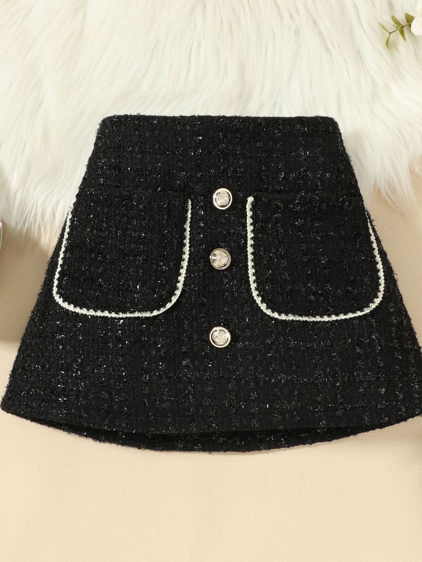 Children's Openwork Top and Tweed Skirt Set