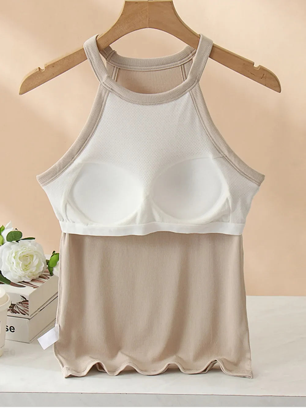 Grecian Neck Tank With Chest Pads