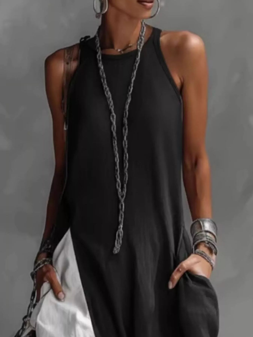 Two-Tone Sleeveless Maxi Dress
