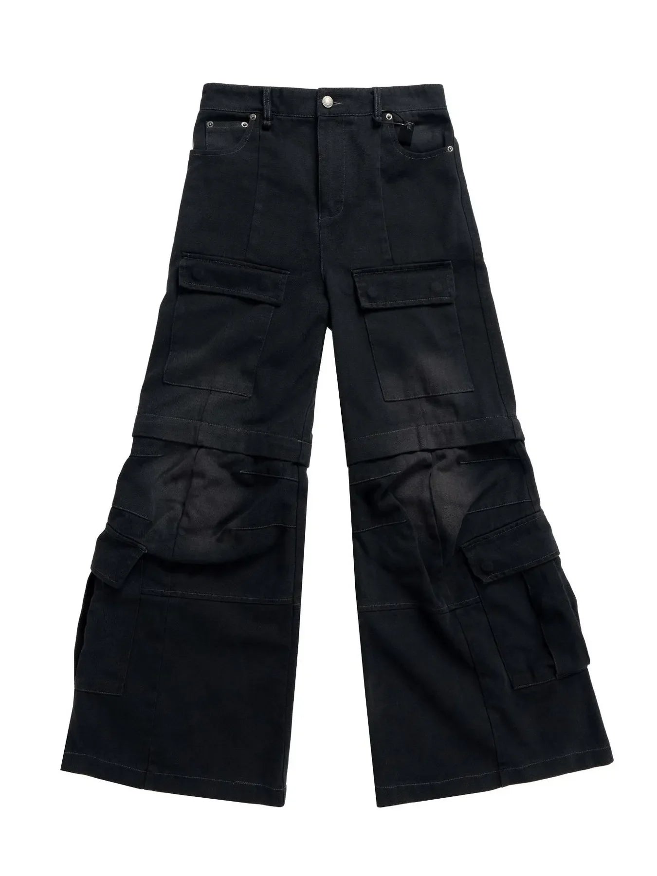 Men's Wide Leg Detachable Cargo Jeans with Multi-Pockets