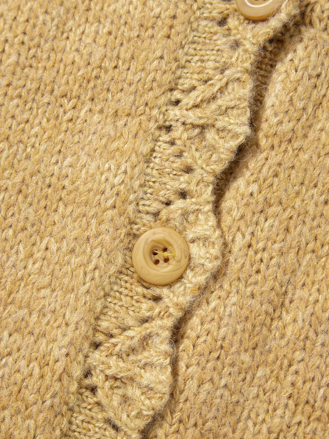 Lantern Sleeve Scallop V Neck Buttoned Front Cardigan