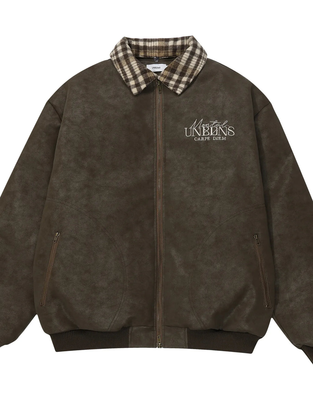 Men's Plaid Collar Detail Zip Up Jacket
