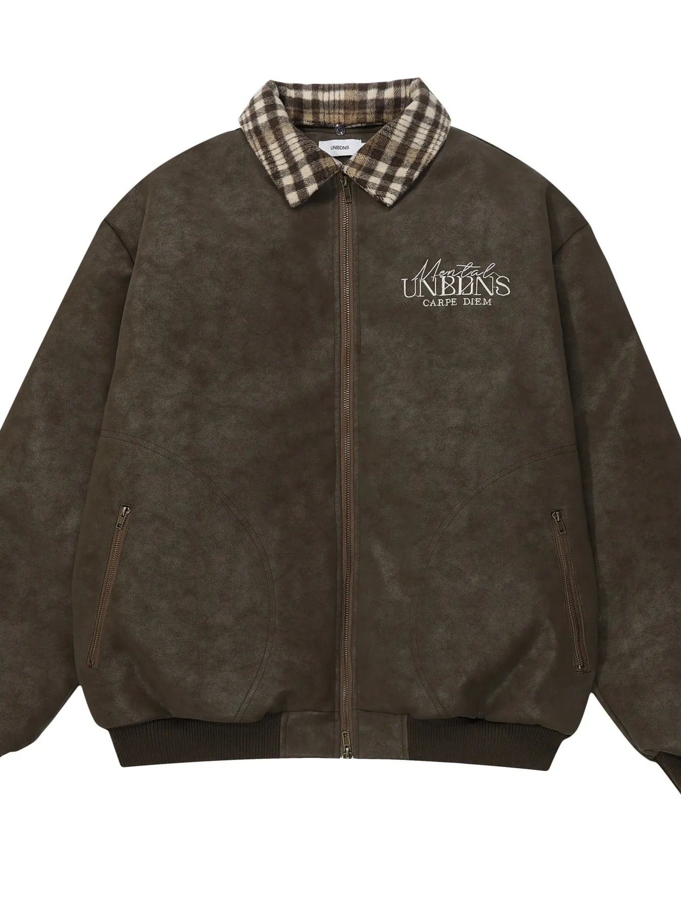 Men's Plaid Collar Detail Zip Up Jacket