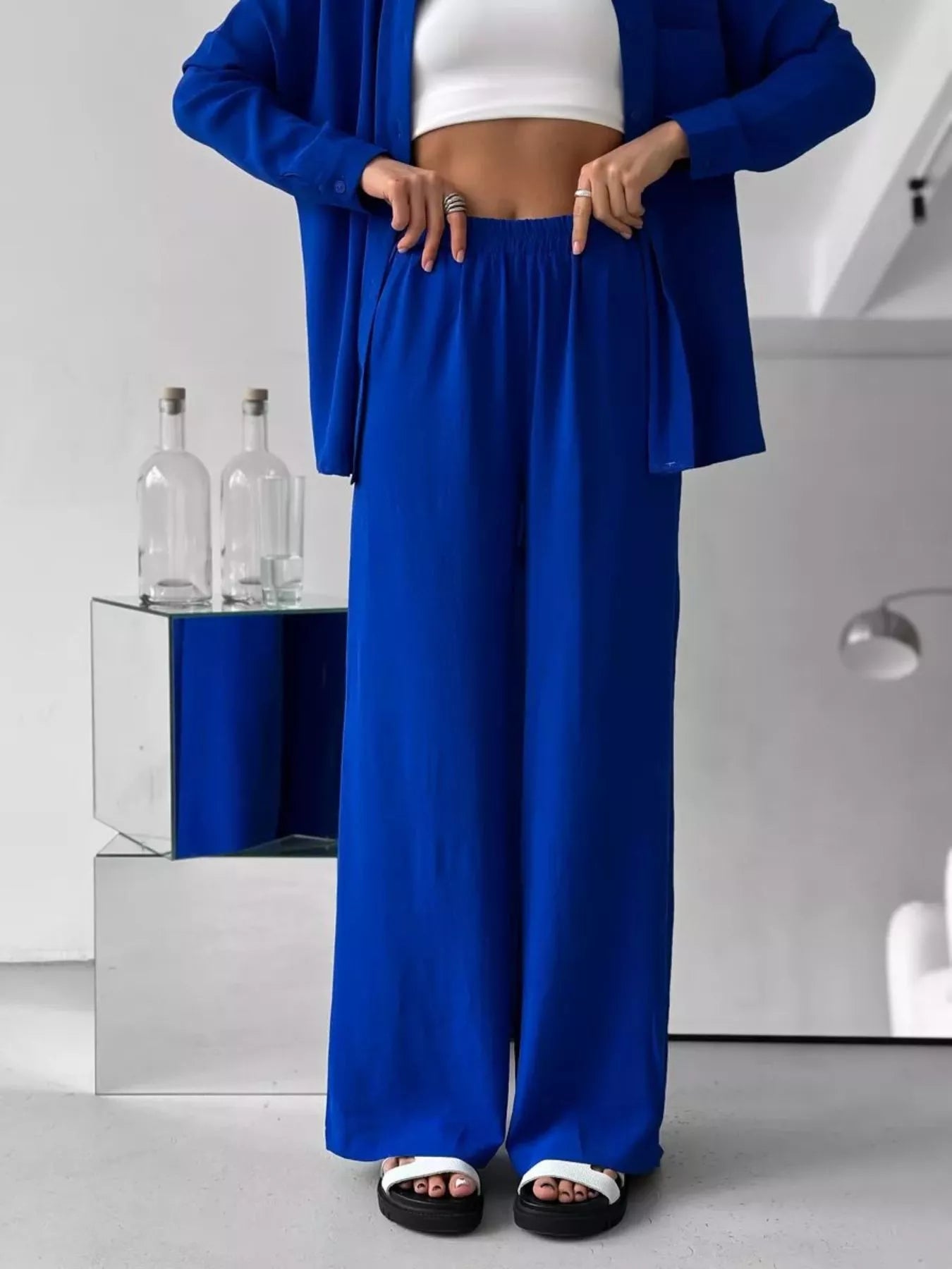 Relaxed Fit Shirt and Wide Leg Pants Set